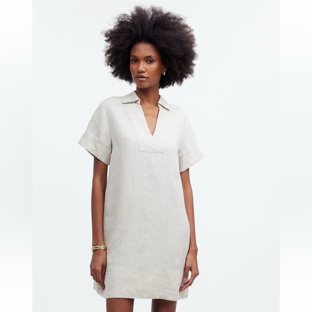Madewell V-Neck Mini Dress in 100% Linen Undyed